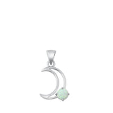 Sterling Silver White Synthetic Opal Crescent Moon Pendant Space Open Charm 925