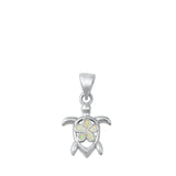 Sterling Silver Cute Tropical Turtle Pendant Cutout Animal Plumeria Flower Charm