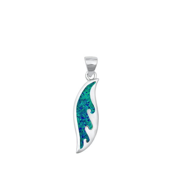 Sterling Silver Blue Synthetic Opal Surfboard Pendant Ocean Wave Charm 925 New