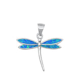 Sterling Silver Blue Synthetic Opal Dragonfly Pendant Bug Animal Garden Charm