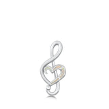 Sterling Silver White Synthetic Opal Heart Music Note Pendant Treble Clef Charm