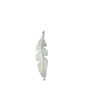 Sterling Silver White Synthetic Opal Feather Pendant Modern Boho Bird Charm 925