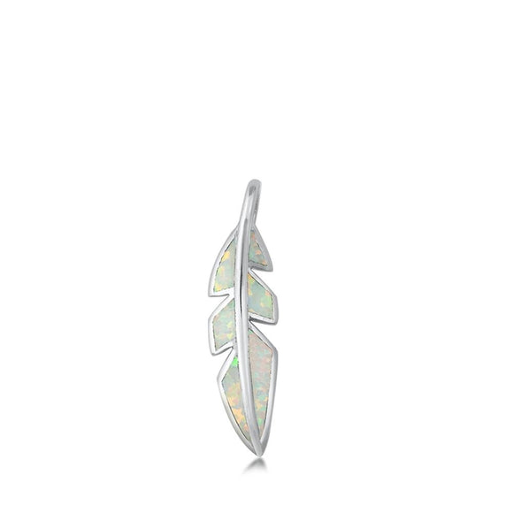 Sterling Silver White Synthetic Opal Feather Pendant Modern Boho Bird Charm 925