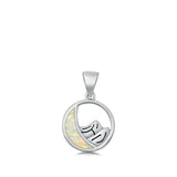 Sterling Silver White Synthetic Opal Mountain Range Pendant Crescent Moon Charm