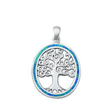 Sterling Silver Blue Synthetic Opal Tree of Life Pendant Curl Swirl Spiral Charm