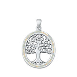 Sterling Silver White Synthetic Opal Tree of Life Pendant Oval Medallion Charm