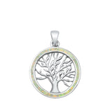 Sterling Silver White Synthetic Opal Tree of Life Pendant Leaf Branch Charm 925