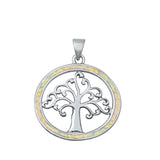 Sterling Silver White Synthetic Opal Tree of Life Pendant Curly Branch Charm 925