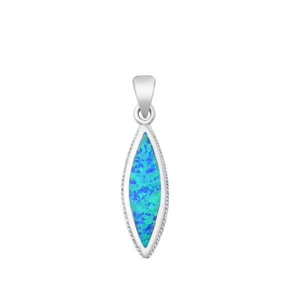 Sterling Silver Blue Synthetic Opal Marquise Dangle Pendant Elegant Charm 925