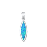 Sterling Silver Blue Synthetic Opal Marquise Dangle Pendant Elegant Charm 925