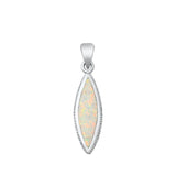 Sterling Silver White Synthetic Opal Marquise Dangle Pendant Classic Charm 925