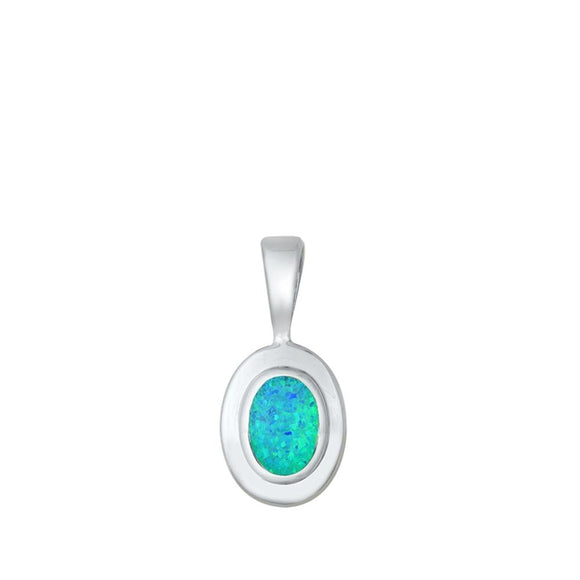 Sterling Silver Dainty Blue Synthetic Opal Oval Pendant Simple Classic Charm 925