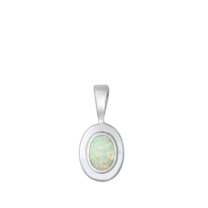 Sterling Silver White Synthetic Opal Oval Pendant Classic Traditional Charm 925