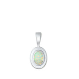 Sterling Silver White Synthetic Opal Oval Pendant Classic Traditional Charm 925