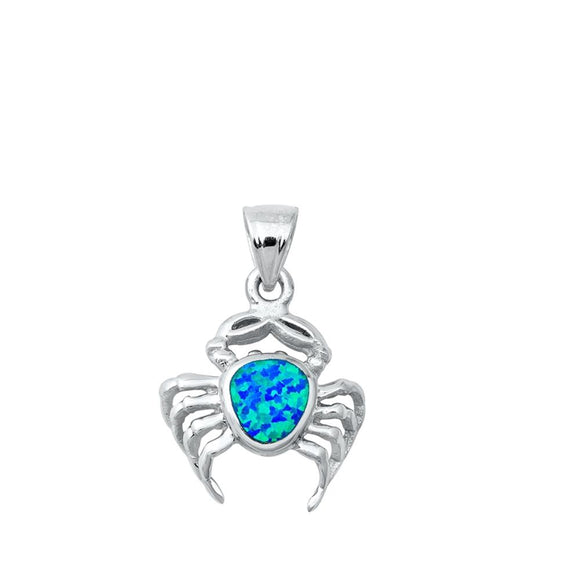 Sterling Silver Classic Blue Synthetic Opal Crab Pendant Ocean Sea Beach Charm