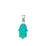 Sterling Silver Blue Synthetic Opal Hamsa Pendant Hand of God Minimalist Charm