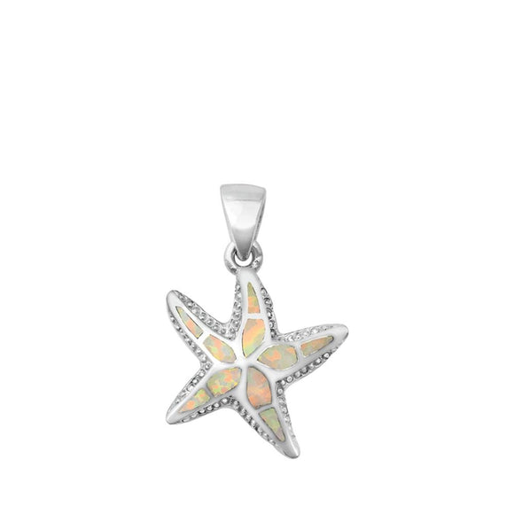 Sterling Silver White Synthetic Opal Starfish Pendant Sea Star Cute Shell Charm