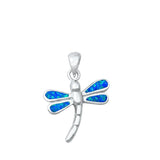 Sterling Silver Fashion Blue Lab Opal Dragonfly Animal Pendant Charm .925 New