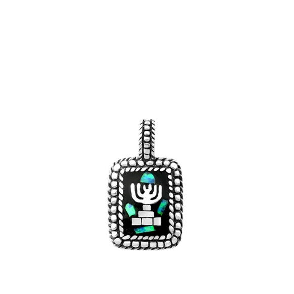 Sterling Silver Unique Menorah Pendant Rope Halo Celebration Candle Charm 925