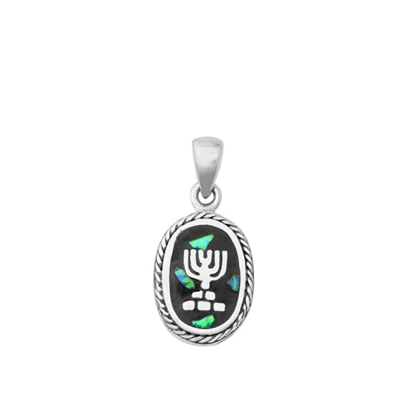 Sterling Silver Menorah Medallion Pendant Celebration Candles Jewish Charm 925