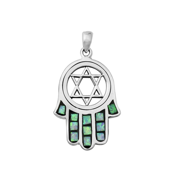 Sterling Silver Mosaic Hamsa Pendant Hand of God Star of David Jewish Charm 925