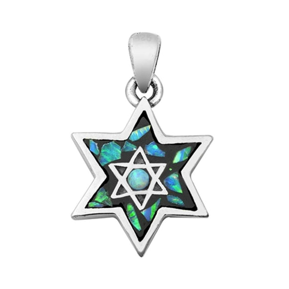 Sterling Silver Mosaic Star of David Pendant Jewish Religious Unique Charm 925