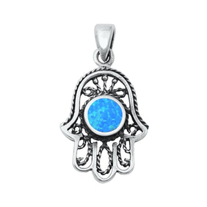 Sterling Silver Ornate Hamsa Pendant Bali Style Boho Rope Knot Hand of God Charm