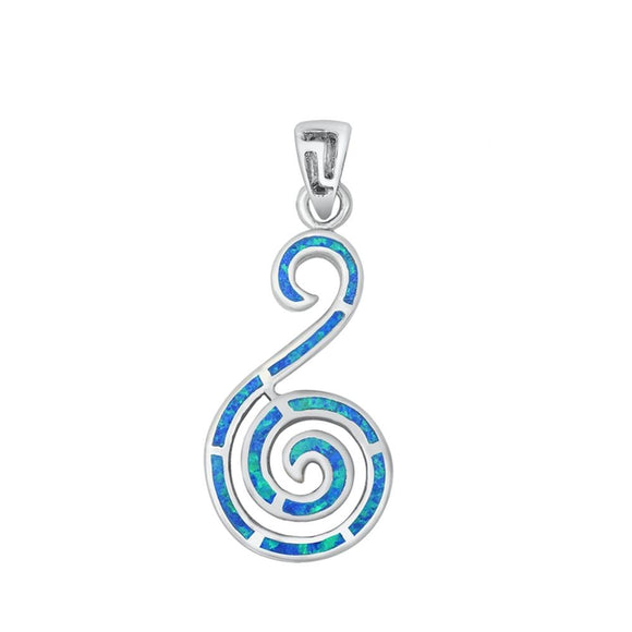 Sterling Silver Blue Synthetic Opal Wave Pendant Swirl Curl Spiral Charm 925 New