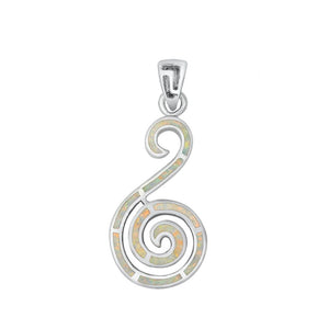 Sterling Silver White Synthetic Opal Swirl Pendant Wave Spiral Charm 925 New