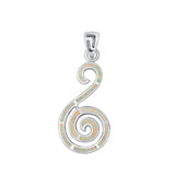 Sterling Silver White Synthetic Opal Swirl Pendant Wave Spiral Charm 925 New