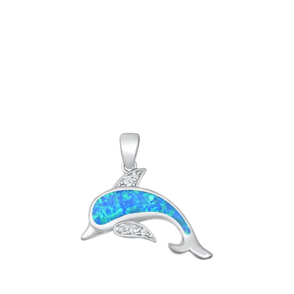 Sterling Silver Blue Synthetic Opal Dolphin Pendant Mosaic Animal Cute Charm 925