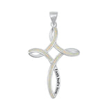 Sterling Silver White Synthetic Opal Faith Hope Love Cross Pendant Ribbon Charm