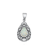 Sterling Silver White Synthetic Opal Vintage Style Teardrop Pendant Swirl Charm