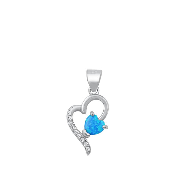 Sterling Silver Blue Synthetic Opal Heart Pendant Love Romantic Swirl Charm 925