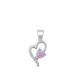 Sterling Silver Pink Synthetic Opal Heart Pendant Promise Love Anniversary Charm