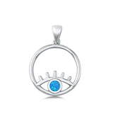 Sterling Silver Blue Synthetic Opal Evil Eye Hoop Pendant All Seeing Charm 925