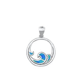 Sterling Silver Wholesale Blue Synthetic Opal Wave Pendant Beach Charm 925 New