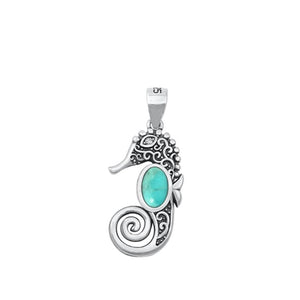 Sterling Silver Oxidized Turquoise Seahorse Ocean Pendant Beach Charm .925 New