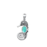 Sterling Silver Oxidized Turquoise Seahorse Ocean Pendant Beach Charm .925 New