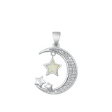 Sterling Silver Wholesale White Synthetic Opal Clear CZ Pendant Moon Stars Charm