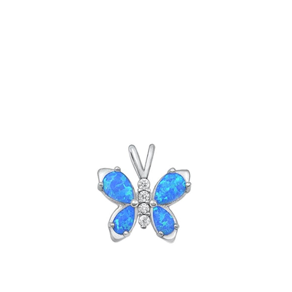 Sterling Silver Beautiful Blue Synthetic Opal Butterfly Pendant Fashion Charm