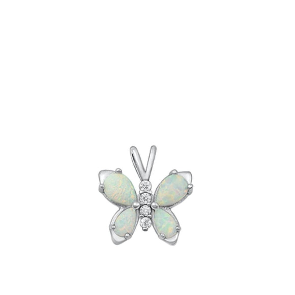 Sterling Silver Beautiful White Synthetic Opal Butterfly Pendant Fashion Charm