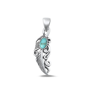 Sterling Silver Classic Turquoise Feather Pendant High Polished Charm .925 New