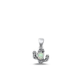 Sterling Silver Oxidized White Lab Opal Cactus Pendant Oxidized Charm .925 New