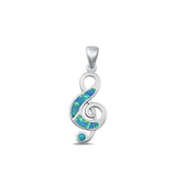 Sterling Silver Fashion Blue Synthetic Opal Music Note Pendant Charm .925 New