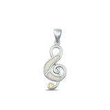 Sterling Silver Classic White Synthetic Opal Music Note Pendant Charm .925 New