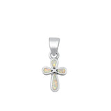 Sterling Silver Unique White Synthetic Opal Cross Pendant Christian Love Charm