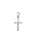 Sterling Silver Simple White Opal Cross High Polished Religious Pendant 925 New