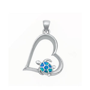 Sterling Silver Tilted Heart & Sea Turtle Pendant .925 New Beach Love Charm