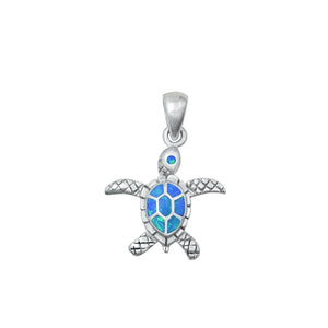 Sterling Silver Fashion Blue Synthetic Opal Sea Turtle Pendant Charm .925 New